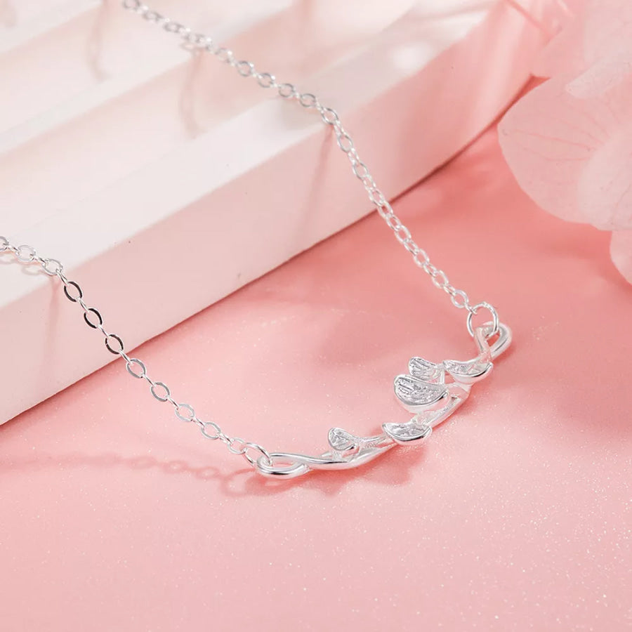 925 Sterling Silver Ginkgo Leaf Necklace Silver / One Size Apparel and Accessories