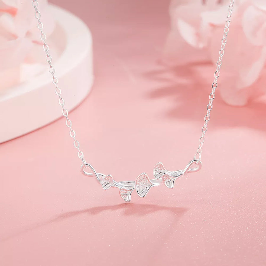925 Sterling Silver Ginkgo Leaf Necklace Silver / One Size Apparel and Accessories