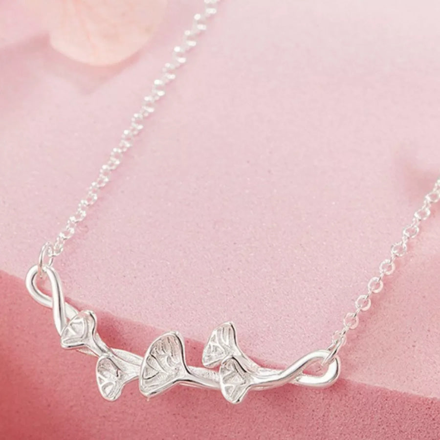 925 Sterling Silver Ginkgo Leaf Necklace Silver / One Size Apparel and Accessories