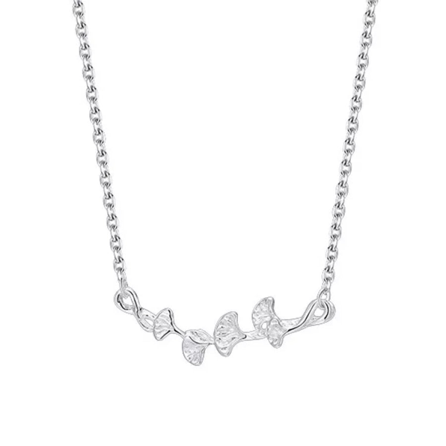 925 Sterling Silver Ginkgo Leaf Necklace Silver / One Size Apparel and Accessories
