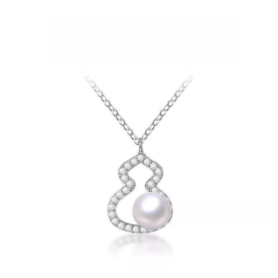 925 Sterling Silver Gourd Pearl Necklace Silver / One Size Apparel and Accessories