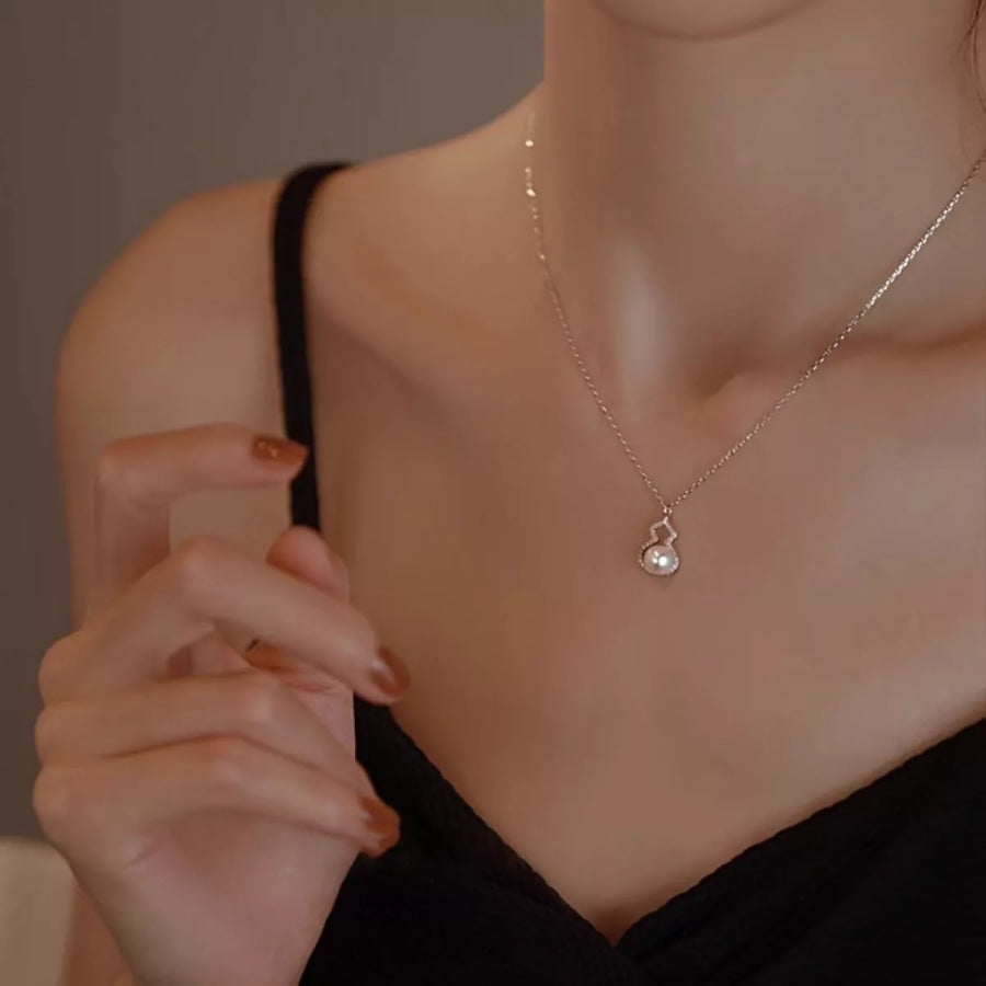 925 Sterling Silver Gourd Pearl Necklace Silver / One Size Apparel and Accessories