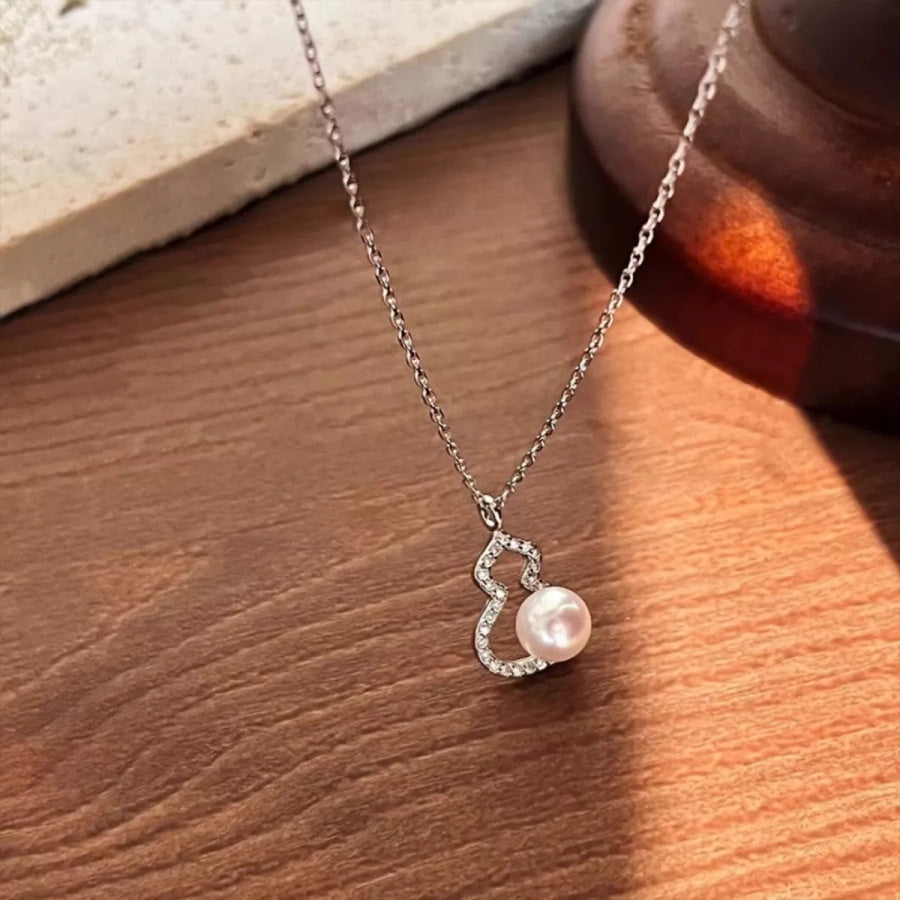 925 Sterling Silver Gourd Pearl Necklace Silver / One Size Apparel and Accessories