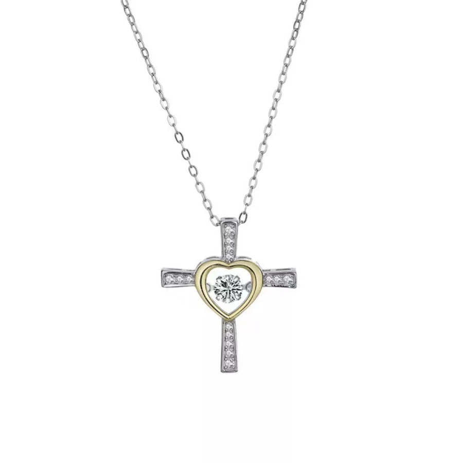 925 Sterling Silver Heart Cross Necklace Silver / One Size Apparel and Accessories