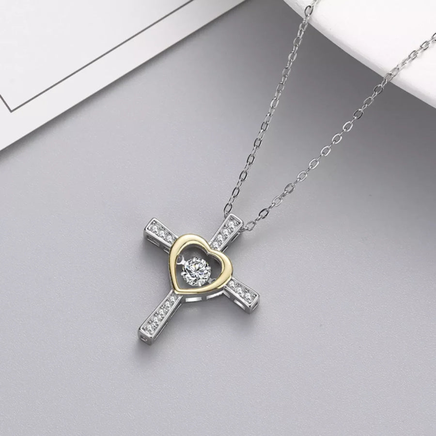 925 Sterling Silver Heart Cross Necklace Silver / One Size Apparel and Accessories