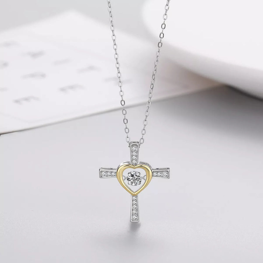 925 Sterling Silver Heart Cross Necklace Silver / One Size Apparel and Accessories