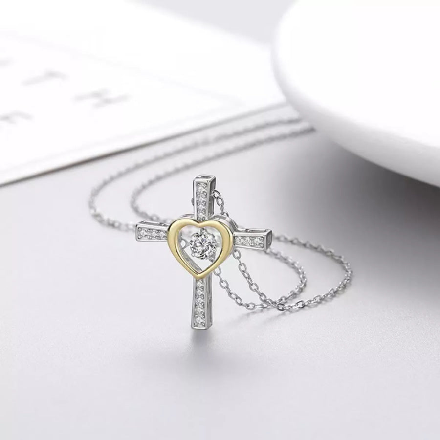 925 Sterling Silver Heart Cross Necklace Silver / One Size Apparel and Accessories
