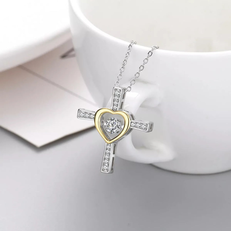 925 Sterling Silver Heart Cross Necklace Silver / One Size Apparel and Accessories