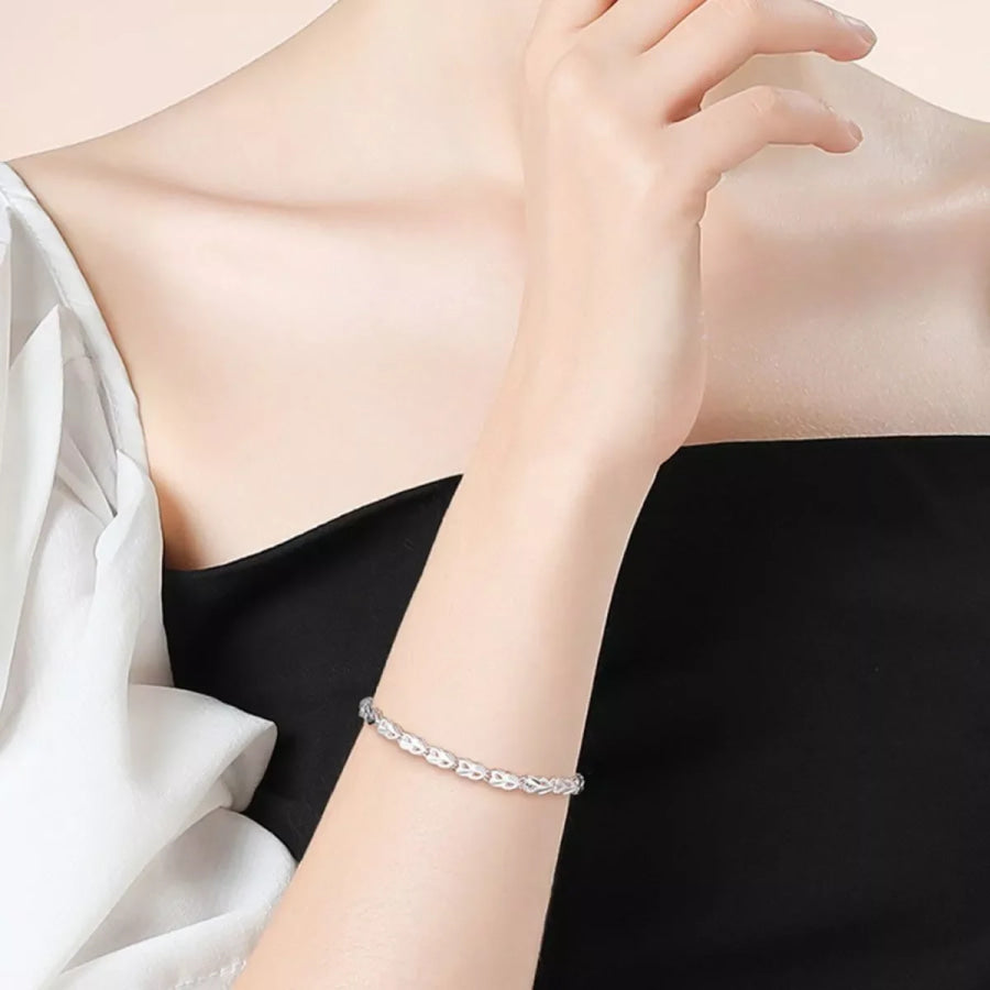 925 Sterling Silver Heart Link Bracelet Silver / onesize Apparel and Accessories