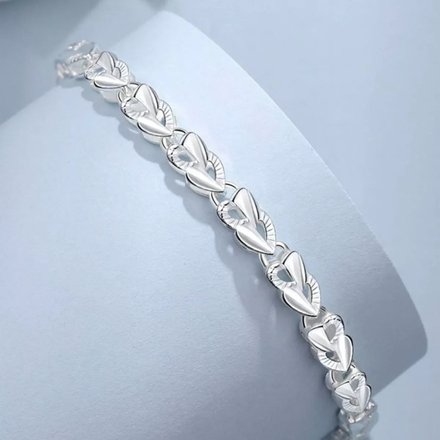 925 Sterling Silver Heart Link Bracelet Silver / onesize Apparel and Accessories