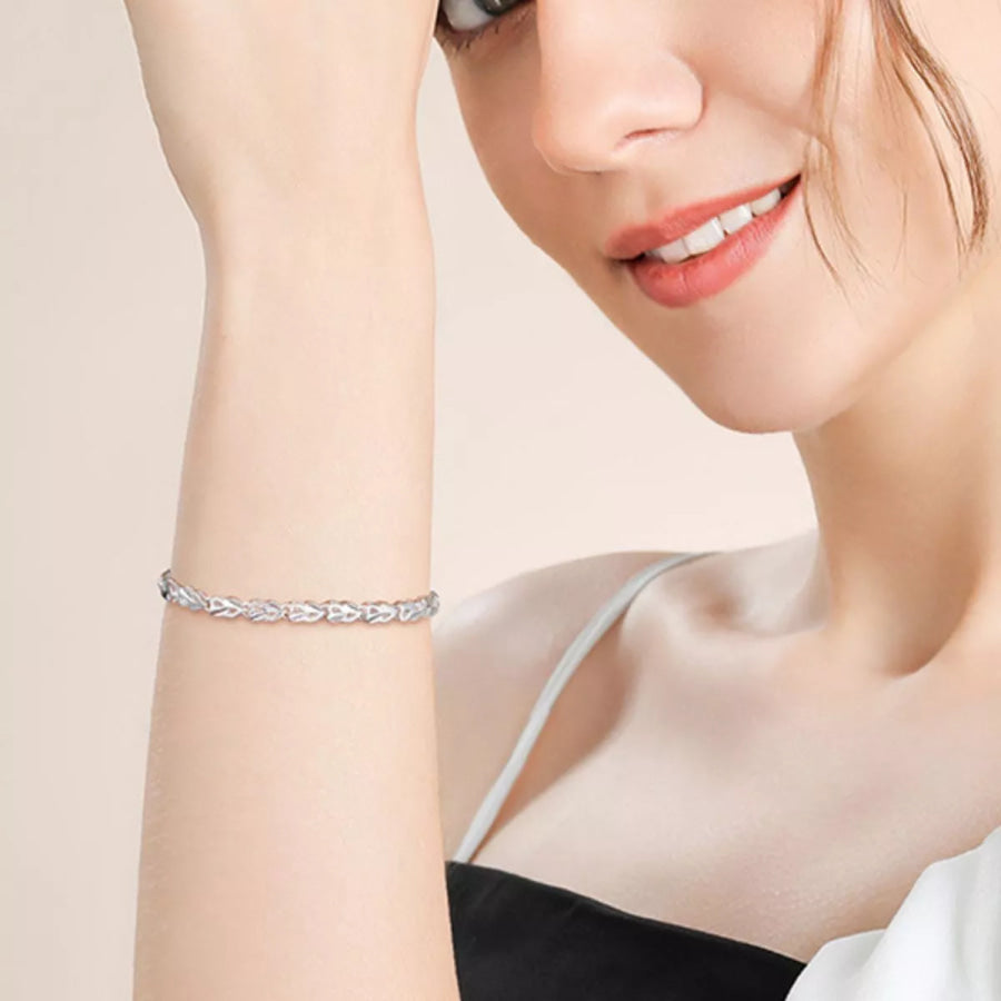 925 Sterling Silver Heart Link Bracelet Silver / onesize Apparel and Accessories