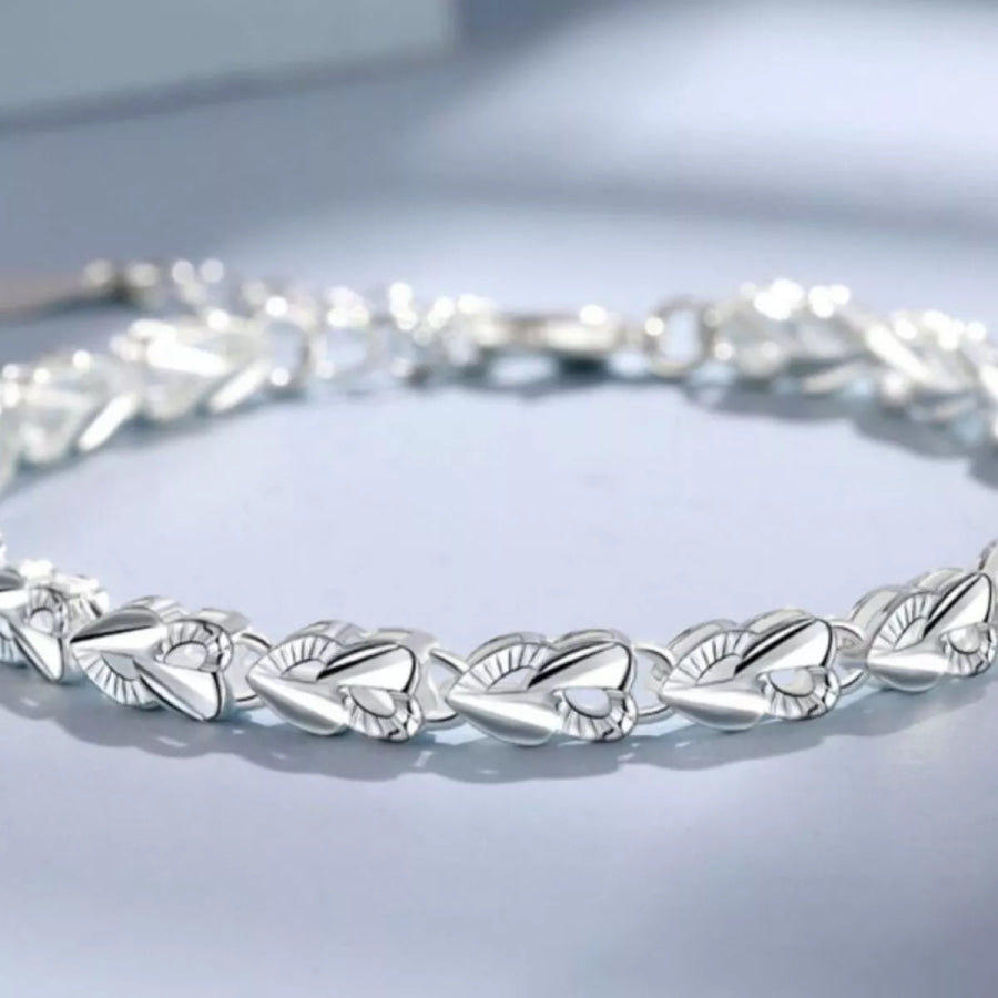 925 Sterling Silver Heart Link Bracelet Silver / onesize Apparel and Accessories