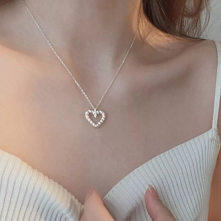 925 Sterling Silver Heart Necklace Silver / One Size Apparel and Accessories