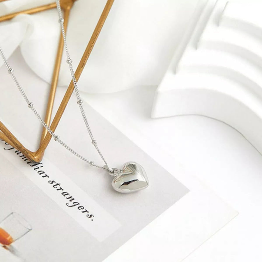 925 Sterling Silver Heart Necklace Silver / One Size Apparel and Accessories