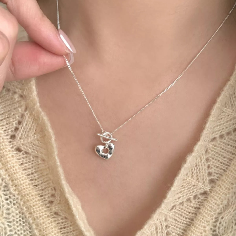 925 Sterling Silver Heart Necklace Silver / One Size Apparel and Accessories