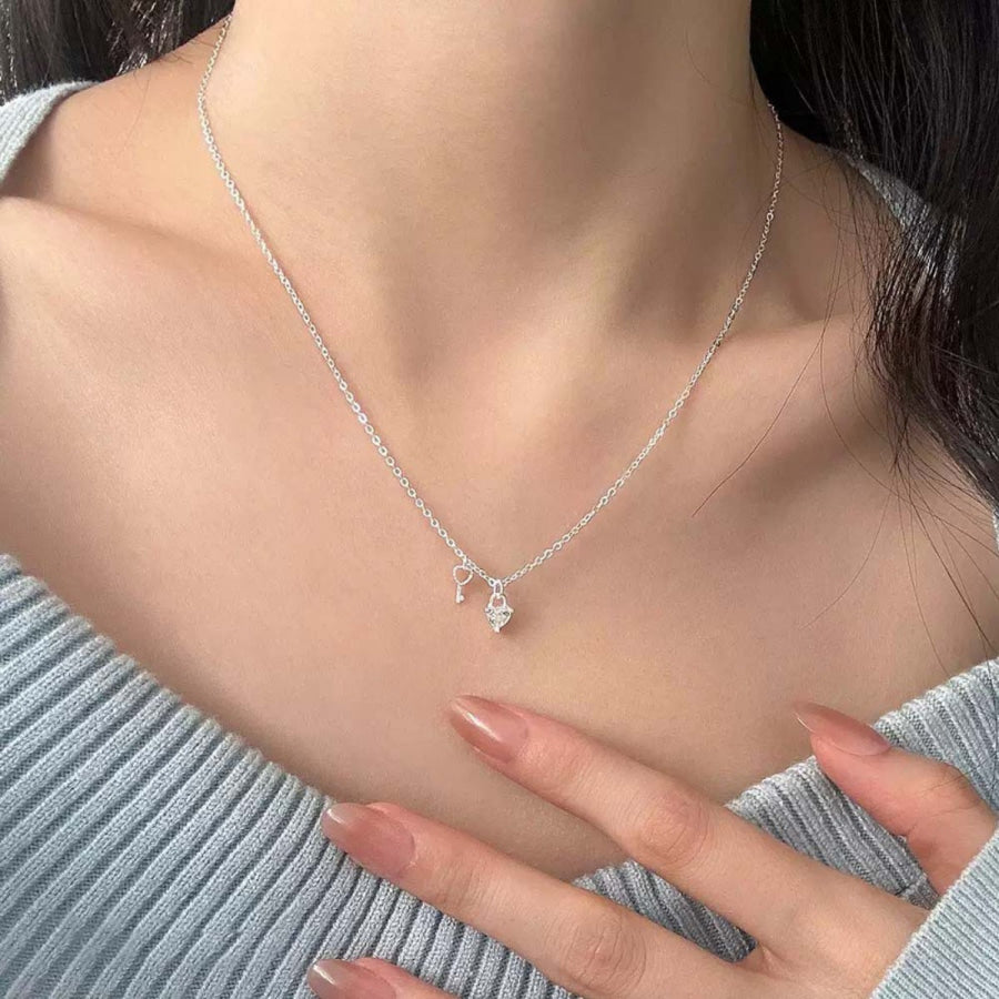 925 Sterling Silver Heart Necklace Silver / One Size Apparel and Accessories