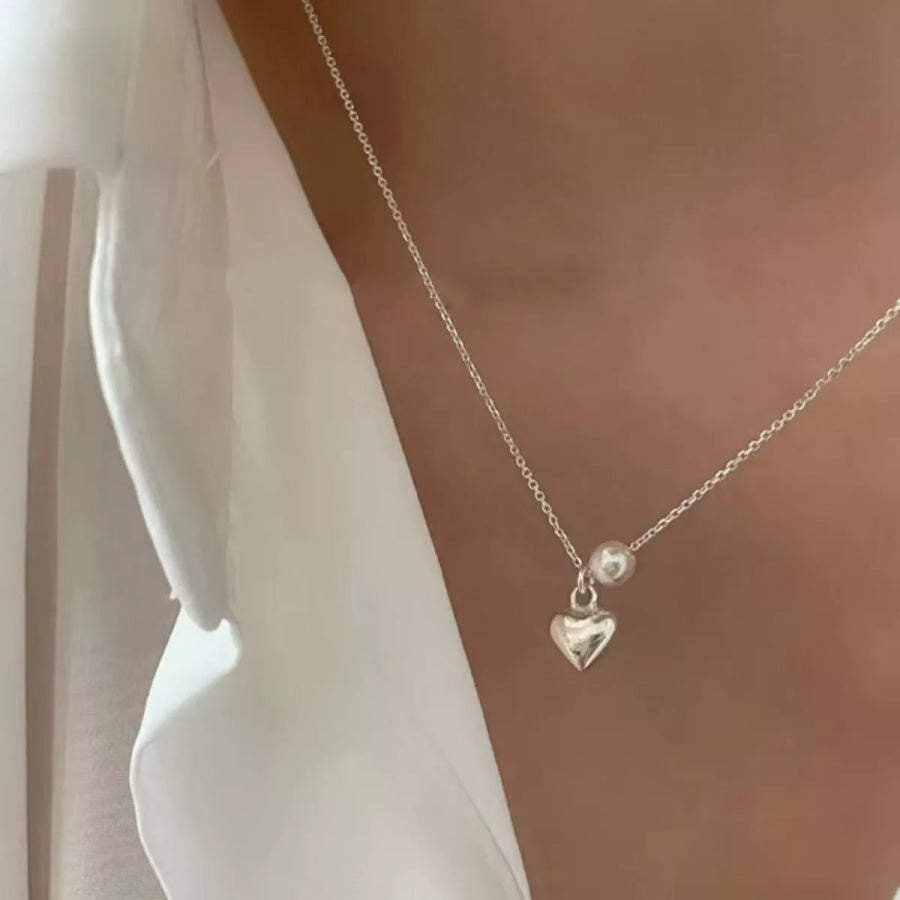 925 Sterling Silver Heart Necklace Silver / One Size Apparel and Accessories