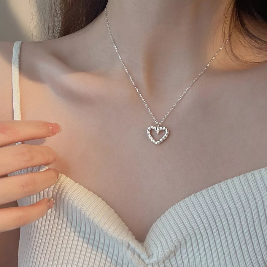 925 Sterling Silver Heart Necklace Silver / One Size Apparel and Accessories