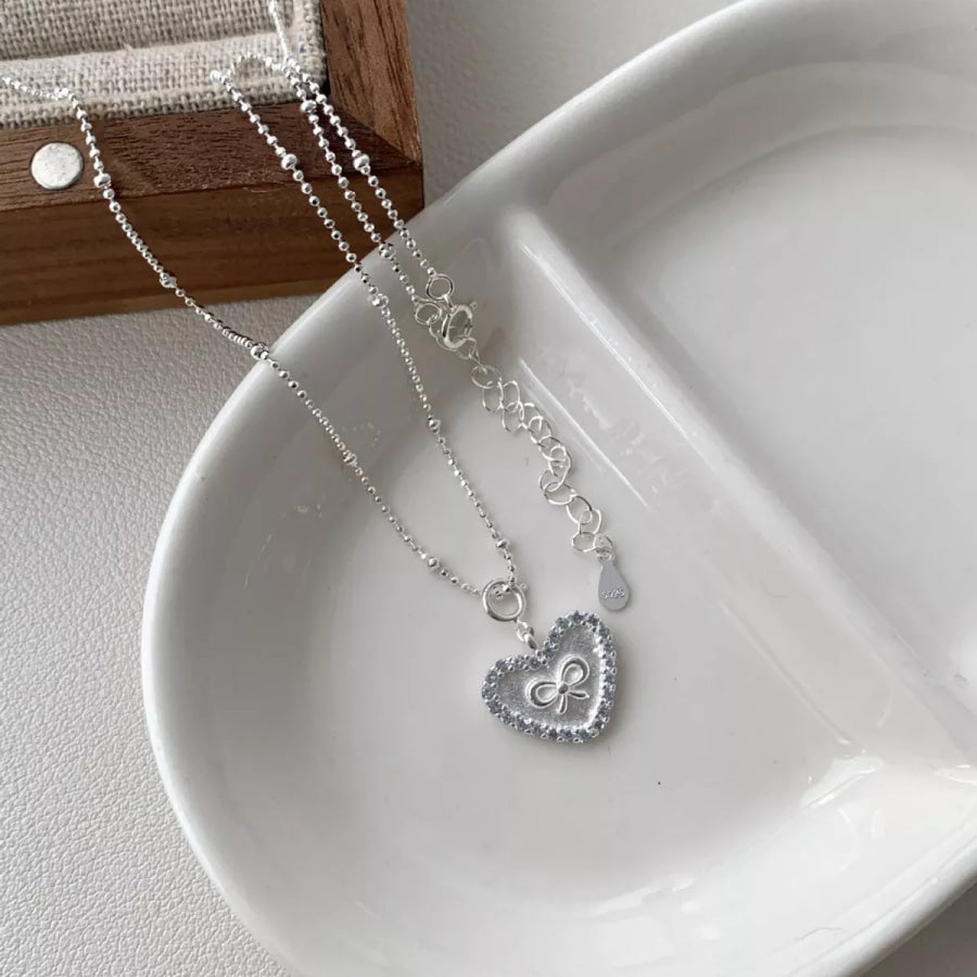 925 Sterling Silver Heart Necklace Silver / One Size Apparel and Accessories