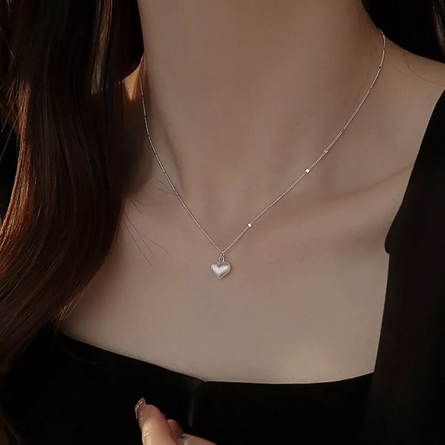925 Sterling Silver Heart Necklace Silver / One Size Apparel and Accessories