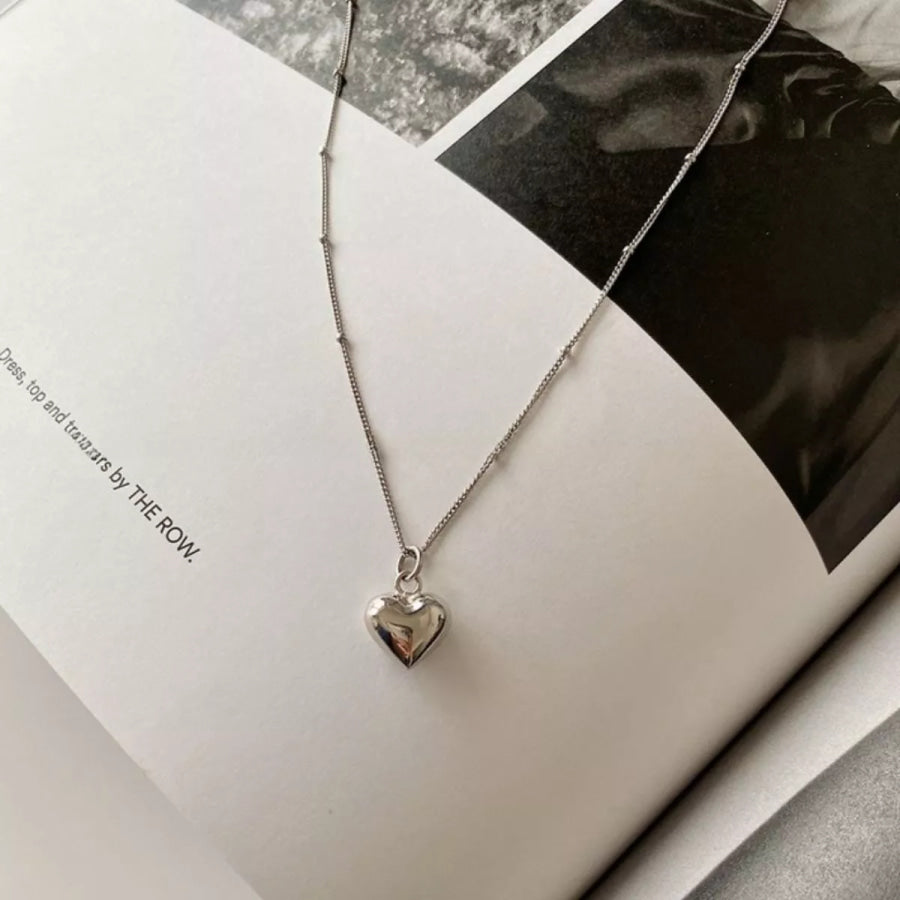 925 Sterling Silver Heart Necklace Silver / One Size Apparel and Accessories
