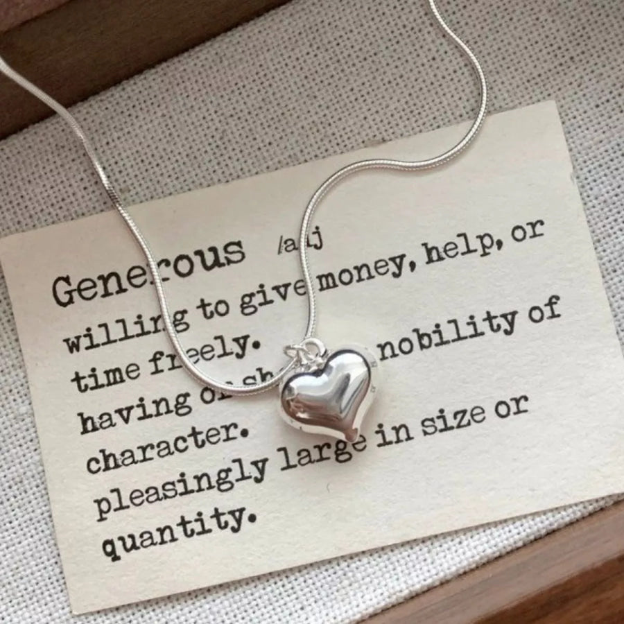 925 Sterling Silver Heart Necklace Silver / One Size Apparel and Accessories