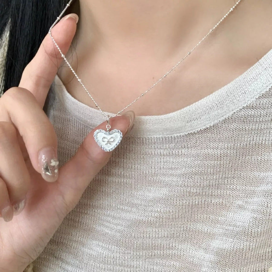 925 Sterling Silver Heart Necklace Silver / One Size Apparel and Accessories