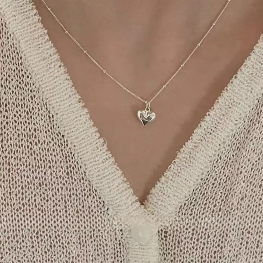 925 Sterling Silver Heart Necklace Silver / One Size Apparel and Accessories