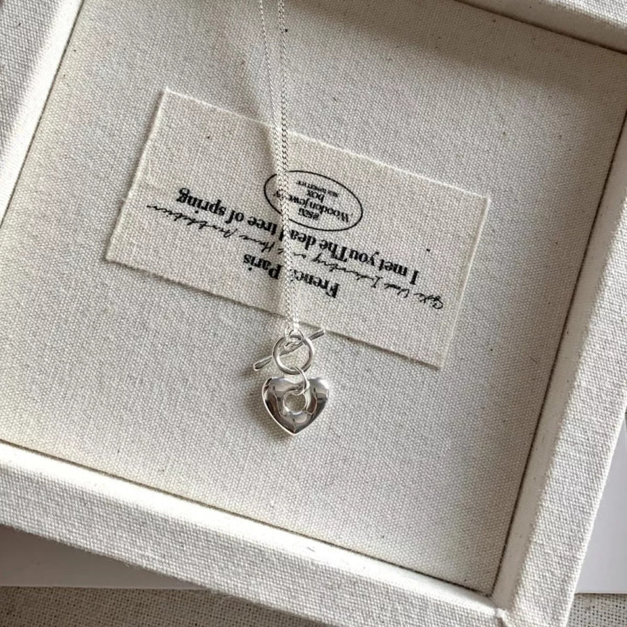 925 Sterling Silver Heart Necklace Silver / One Size Apparel and Accessories