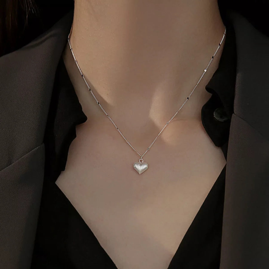 925 Sterling Silver Heart Necklace Silver / One Size Apparel and Accessories