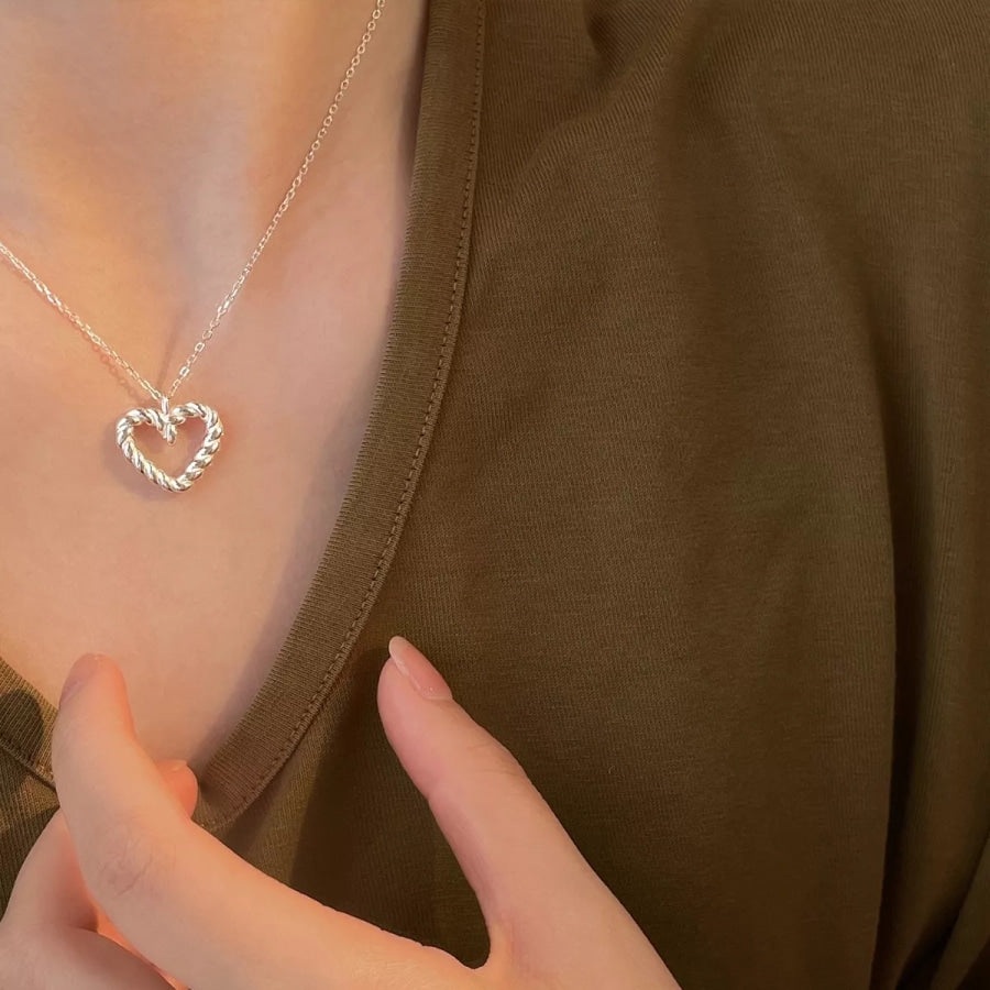 925 Sterling Silver Heart Necklace Silver / One Size Apparel and Accessories