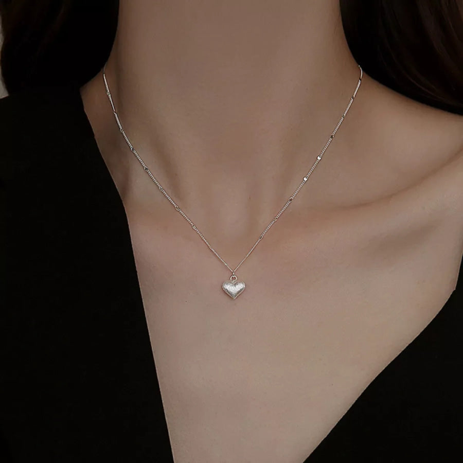 925 Sterling Silver Heart Necklace Silver / One Size Apparel and Accessories