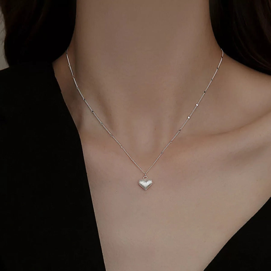 925 Sterling Silver Heart Necklace Silver / One Size Apparel and Accessories