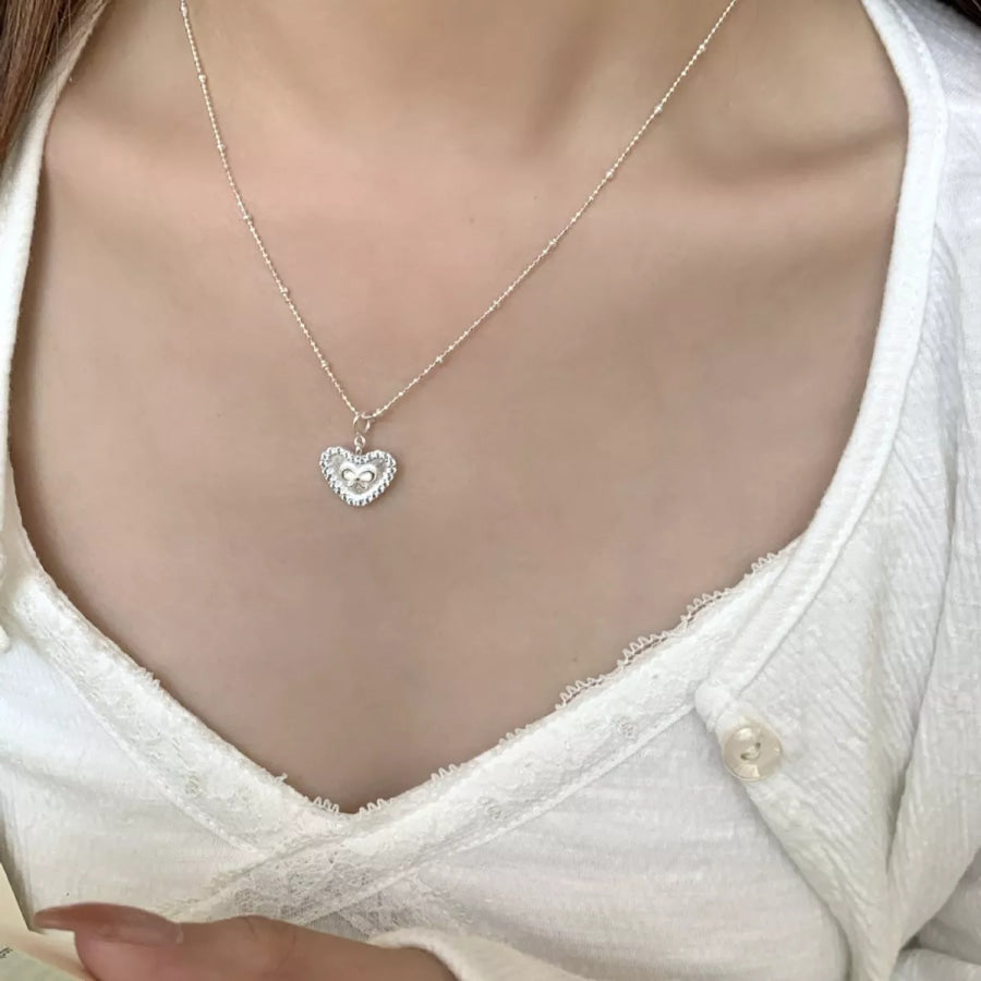 925 Sterling Silver Heart Necklace Silver / One Size Apparel and Accessories
