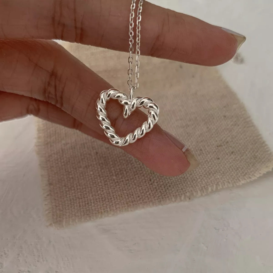 925 Sterling Silver Heart Necklace Silver / One Size Apparel and Accessories