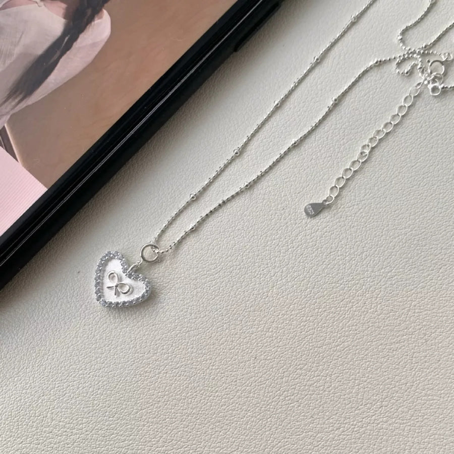 925 Sterling Silver Heart Necklace Silver / One Size Apparel and Accessories