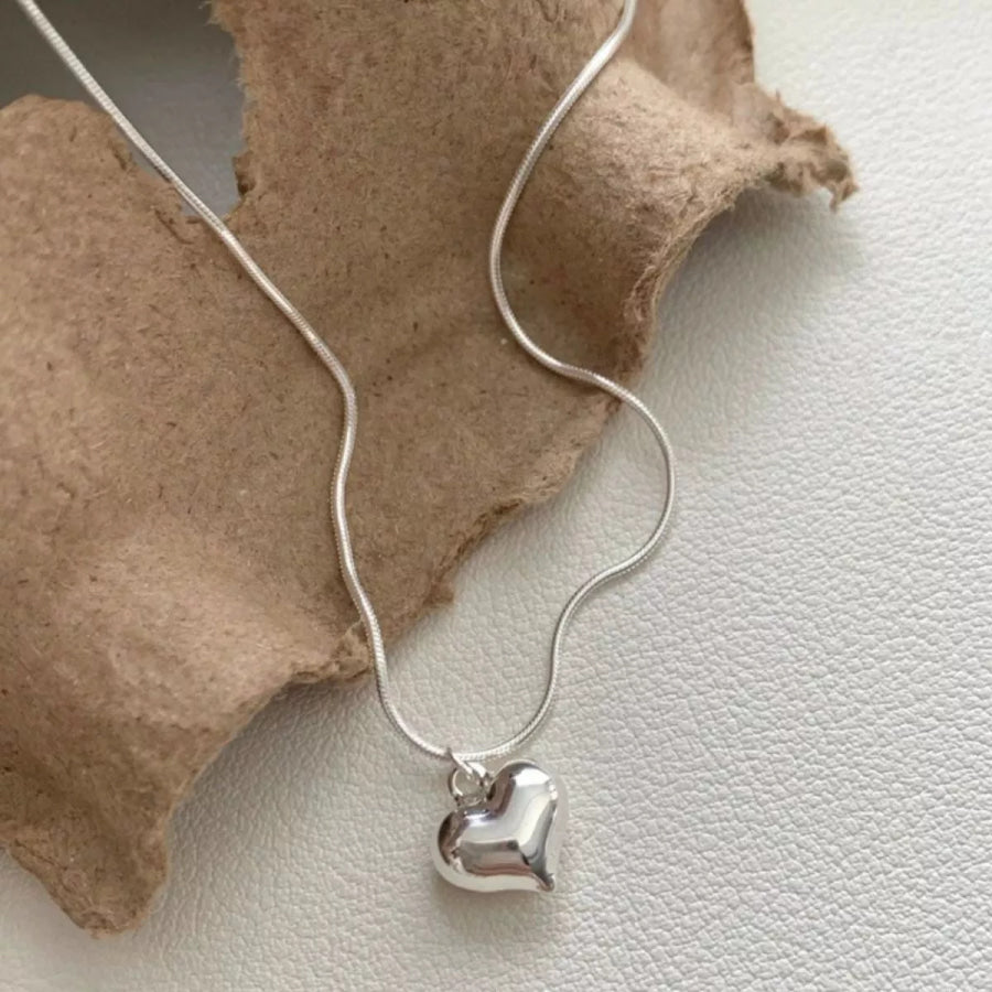 925 Sterling Silver Heart Necklace Silver / One Size Apparel and Accessories