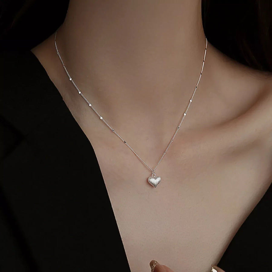 925 Sterling Silver Heart Necklace Silver / One Size Apparel and Accessories