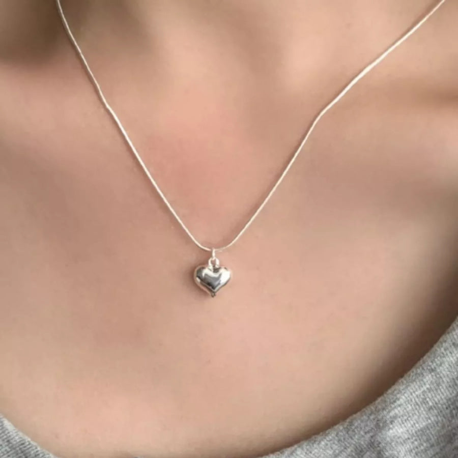 925 Sterling Silver Heart Necklace Silver / One Size Apparel and Accessories