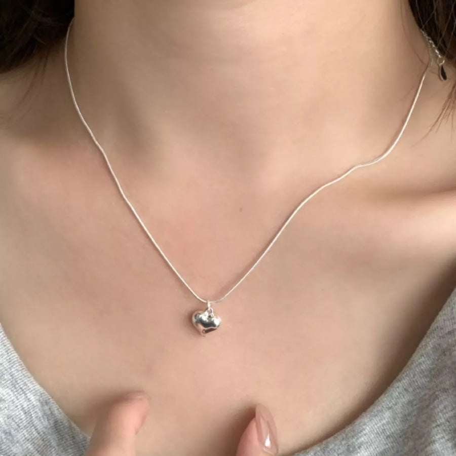 925 Sterling Silver Heart Necklace Silver / One Size Apparel and Accessories