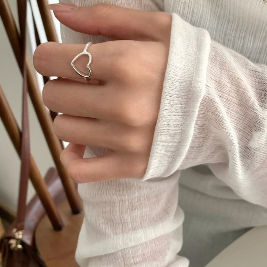 925 Sterling Silver Heart Open Ring Silver / One Size Apparel and Accessories