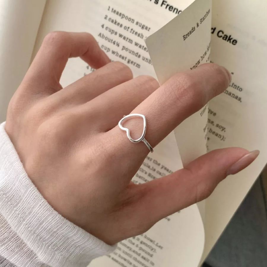 925 Sterling Silver Heart Open Ring Silver / One Size Apparel and Accessories