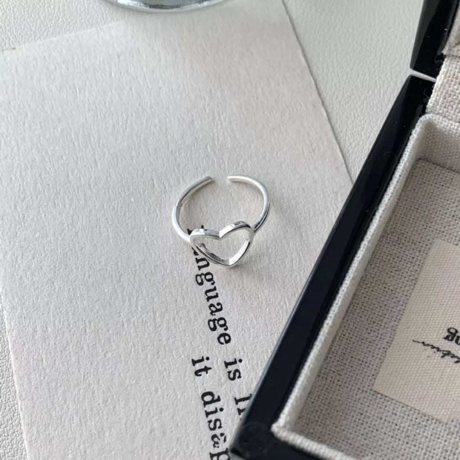 925 Sterling Silver Heart Open Ring Silver / One Size Apparel and Accessories