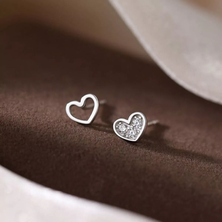 925 Sterling Silver Heart Stud Earrings Silver / One Size Apparel and Accessories