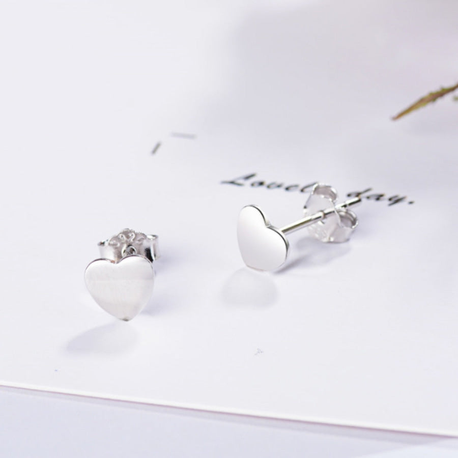 925 Sterling Silver Heart Stud Earrings Silver / One Size Apparel and Accessories