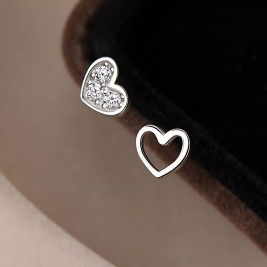 925 Sterling Silver Heart Stud Earrings Silver / One Size Apparel and Accessories