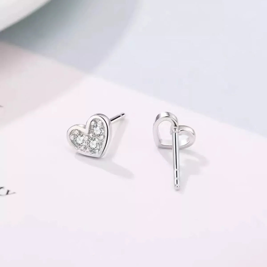 925 Sterling Silver Heart Stud Earrings Silver / One Size Apparel and Accessories