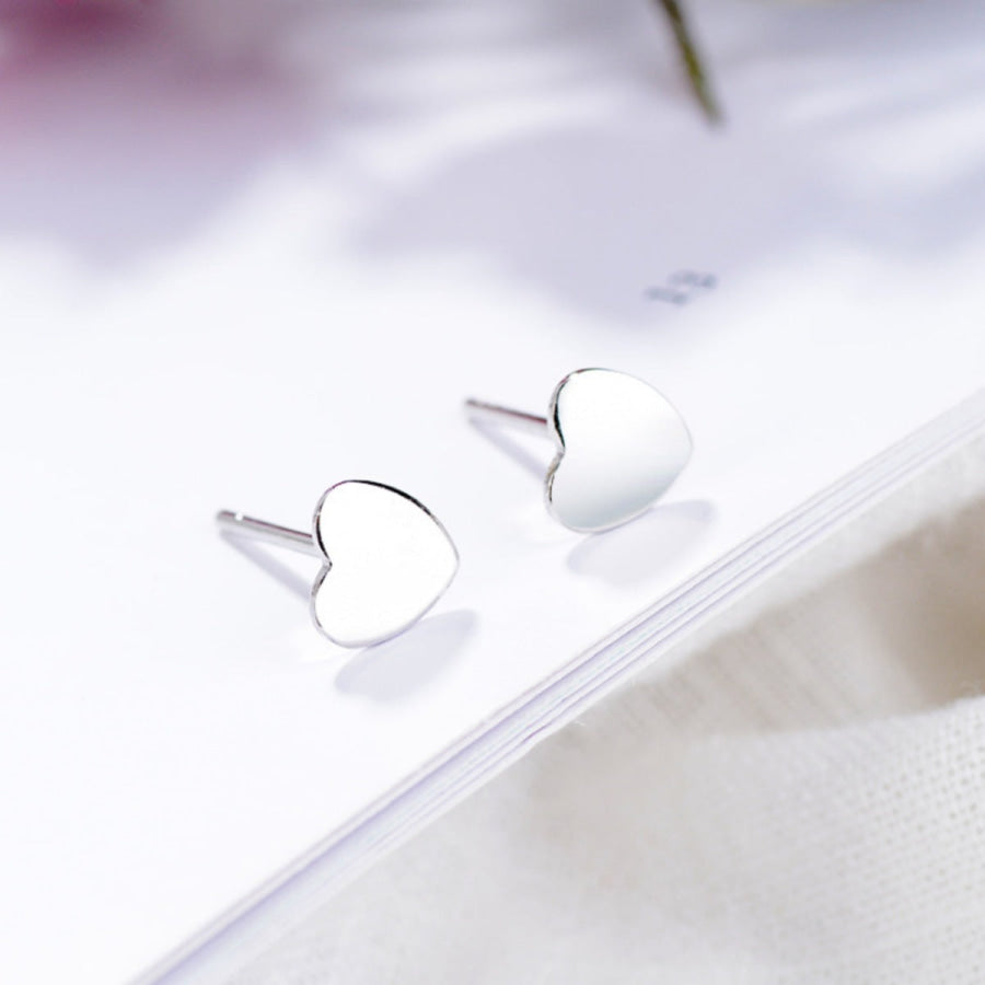 925 Sterling Silver Heart Stud Earrings Silver / One Size Apparel and Accessories