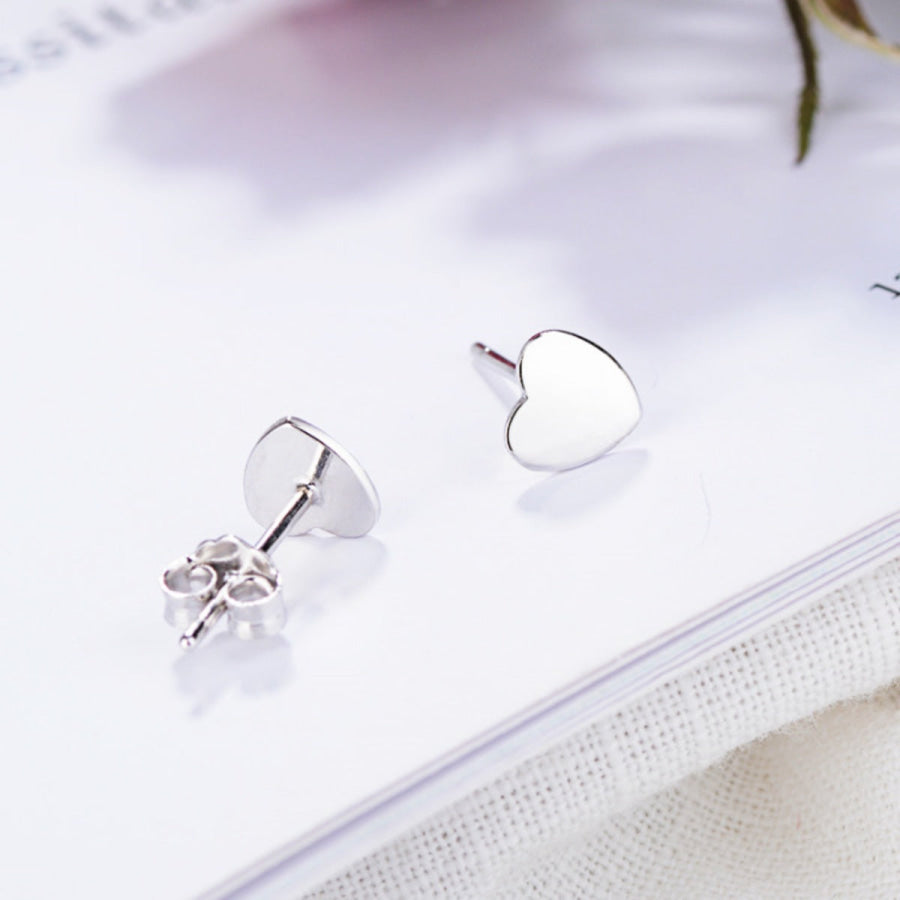 925 Sterling Silver Heart Stud Earrings Silver / One Size Apparel and Accessories