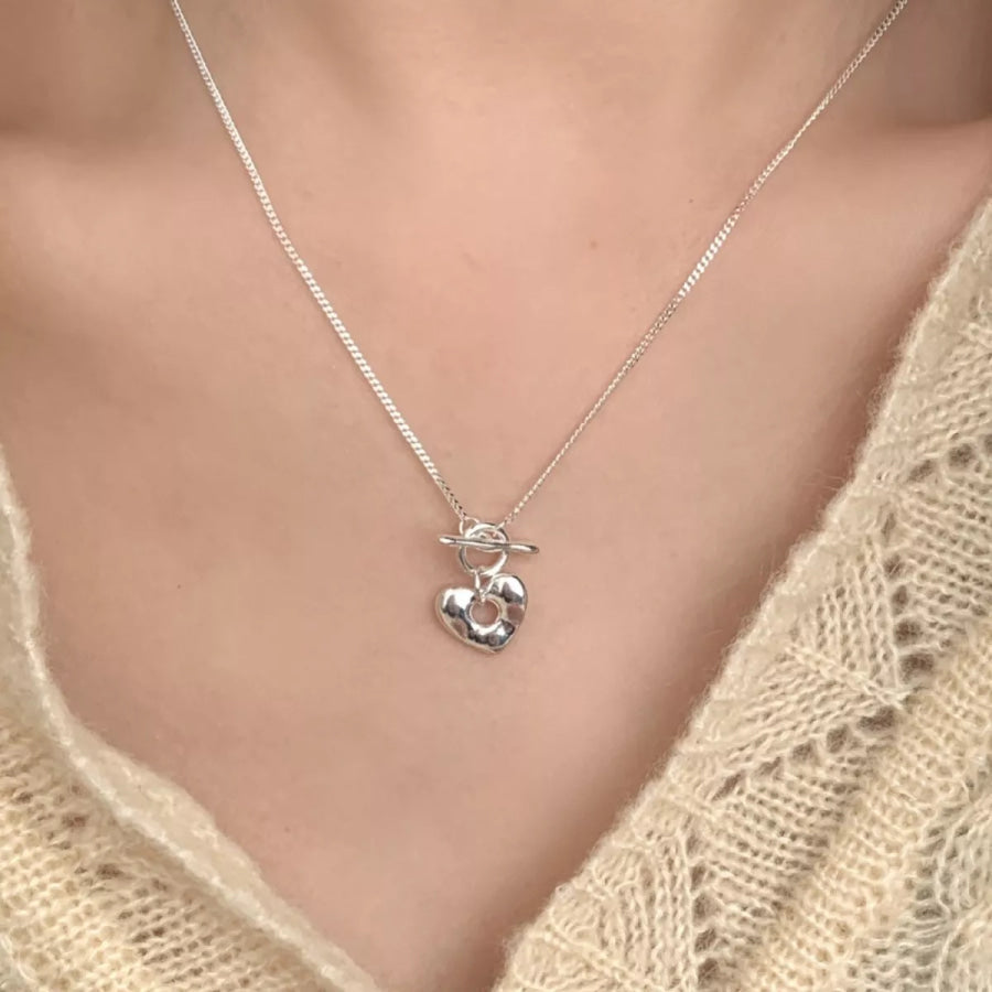 925 Sterling Silver Heart Toggle Clasp Necklace Silver / ONESIZE Apparel and Accessories